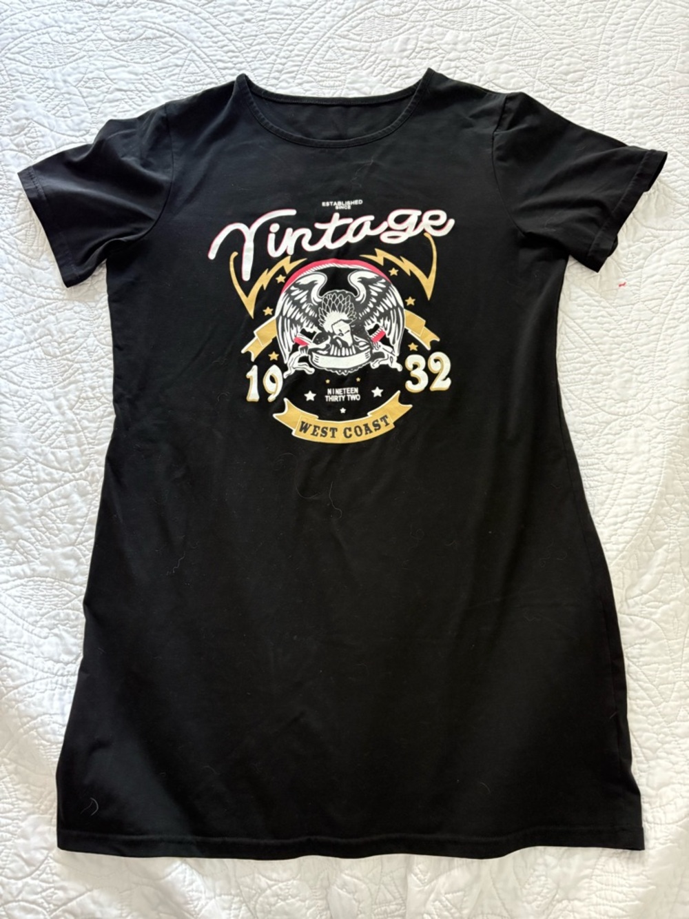 Vintage Style Graphic T Shirt Dress Women’s Large Black Eagle West Coast Moto